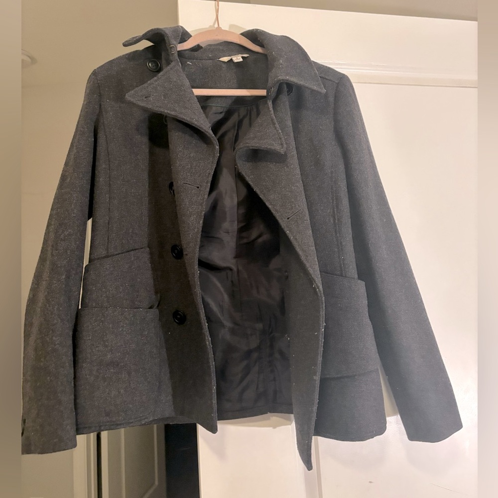 LL Bean Double Breasted Grey Wool Pea Coat